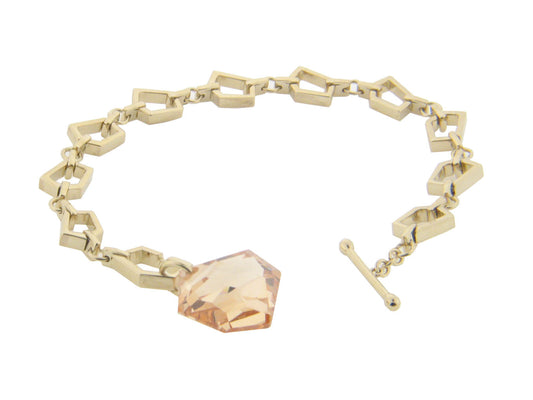 Sterling Silver 18k Gold Plated Prismas Link Bracelet Large Citrine Cz Stone Toggle Clasp , 7.5 Bracelets