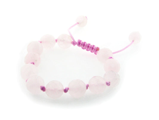 Genuine Natural Rose Quartz Macrame Shamballa Bracelet for Women, Adjustable 7"- 9" Bracelets