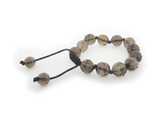 Genuine Natural Smokey Quartz Macrame Shamballa Bracelet for Women, Adjustable 7"- 9" Bracelets