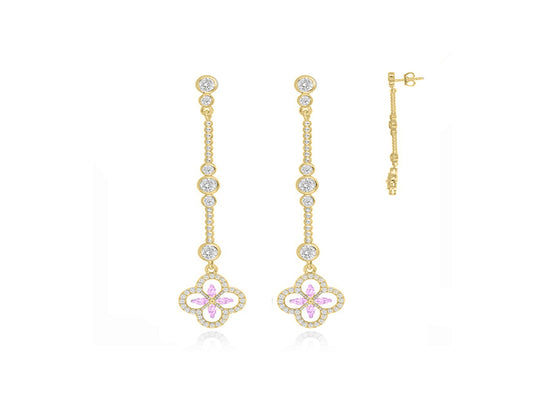 Pink Fleur Bridal Drop Earrings (Gold) Earrings