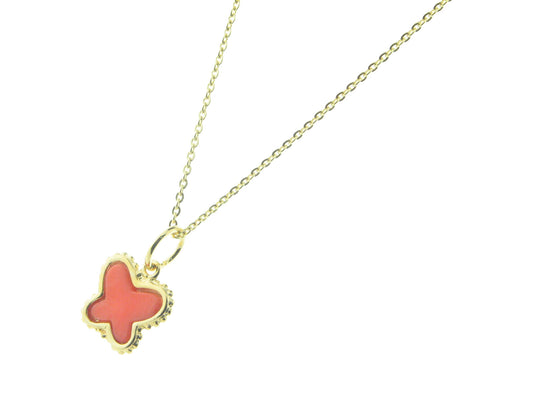 Red Coral Butterfly Pendant Necklace, 16" Bead Chain Necklaces