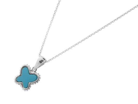 Turquoise Butterfly Pendant Necklace, 16" Bead Chain Necklaces