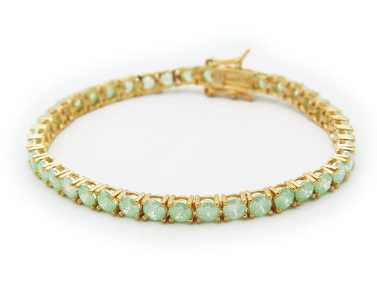 Fronay Co .925 Sterling Silver Green Ice Tennis Bracelet dipped in Gold, 7" Bracelets