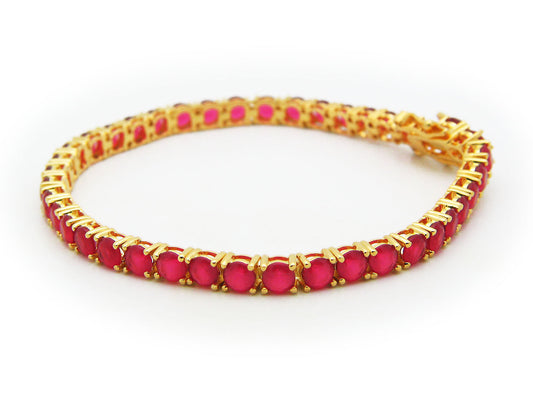 Fronay Co .925 Sterling Silver Imitation Ruby Tennis Bracelet dipped in 18k Gold, 7" Bracelets