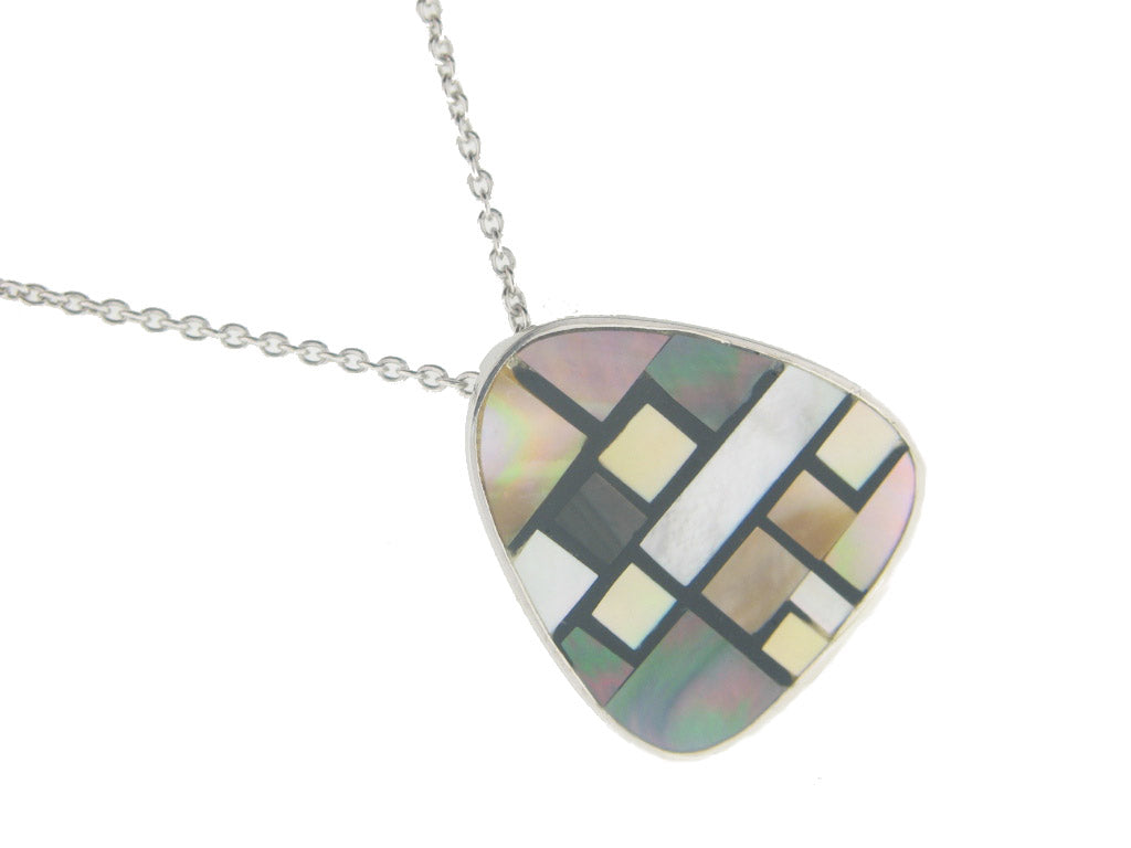 Vintage Triad Mother of Pearl Pendant Necklace in 925 Sterling Silver by , 16" Necklaces