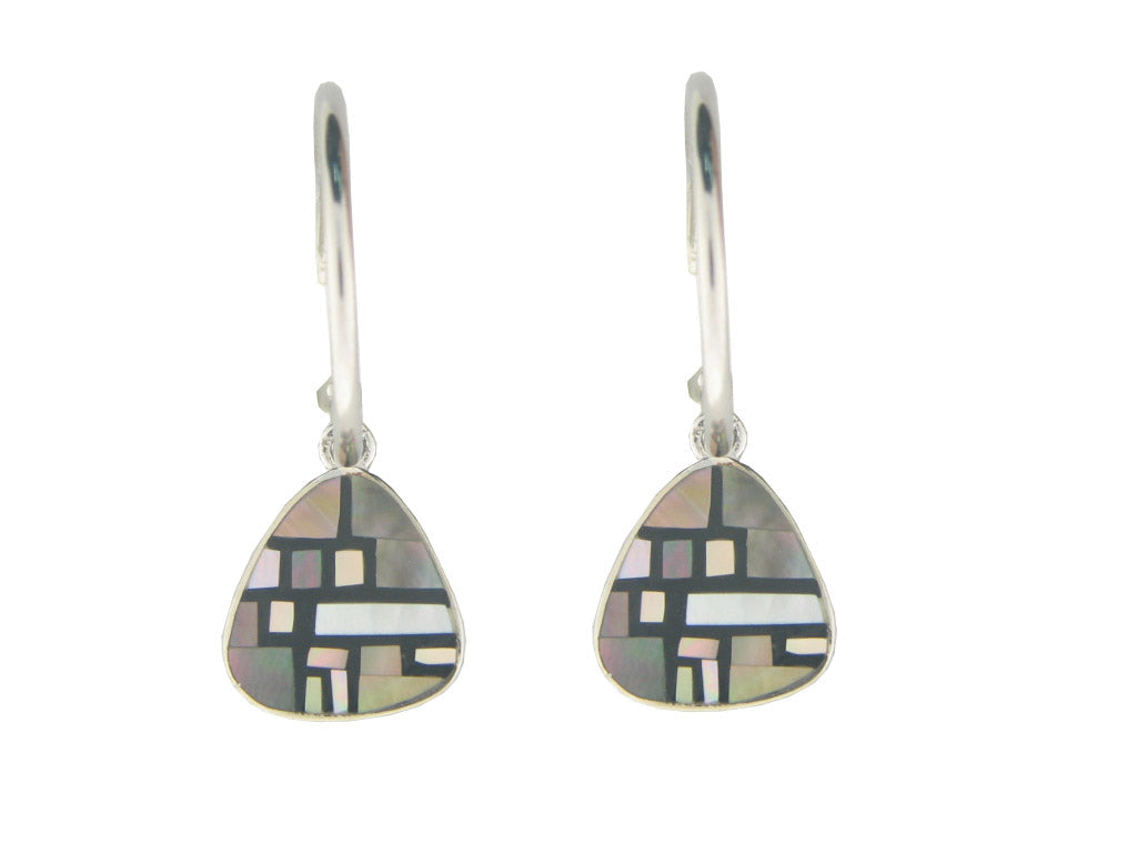 Vintage Triad Mother of Pearl Hoop Earrings in 925 Sterling Silver by Fronay Earrings