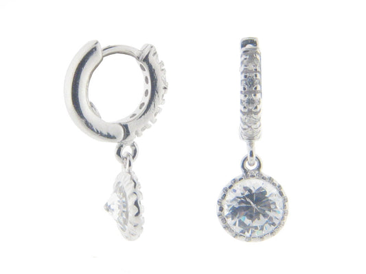 Fronay Co .925 Sterling Silver Sparkling Cubic Zirconia Dangling Huggie Earrings Earrings