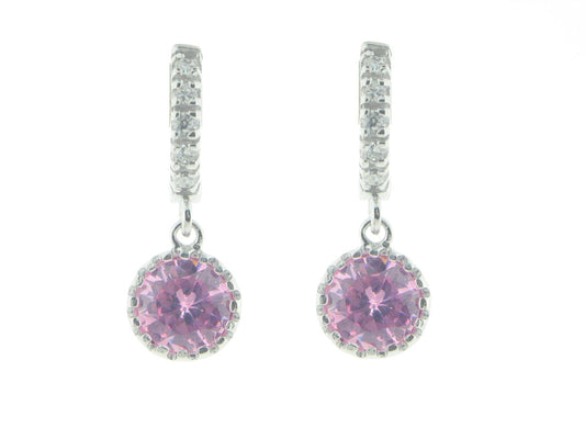 BecKids Sterling Silver Cubic Zirconia Pink Cz Huggies, 6mm Hanging Earrings