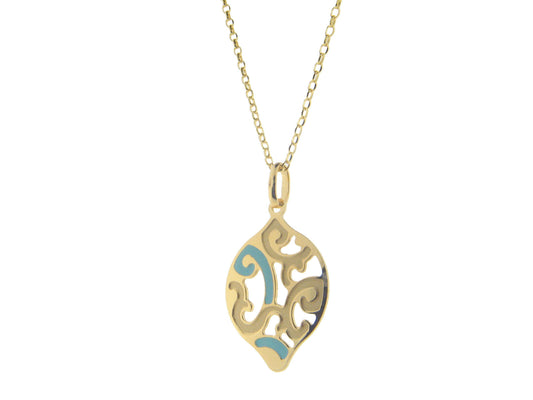 Estruscan Turquoise Almond Swirls Necklace in Sterling Silver Necklaces