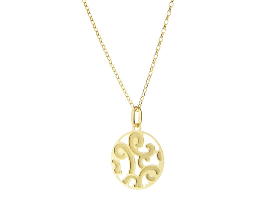 Estruscan Golden Swirls Disc Necklace in Sterling Silver Necklaces
