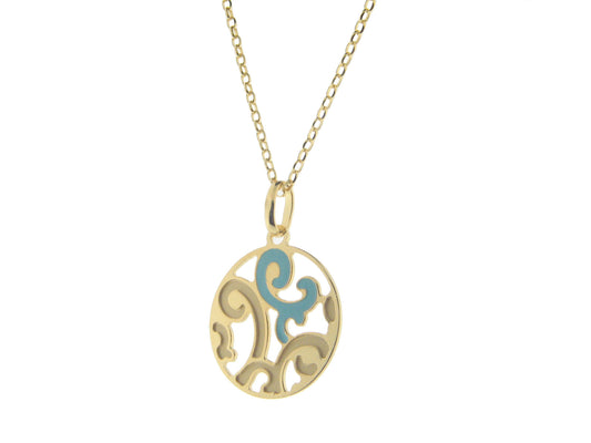 Estruscan Turquoise Swirls Disc Necklace in Sterling Silver Necklaces