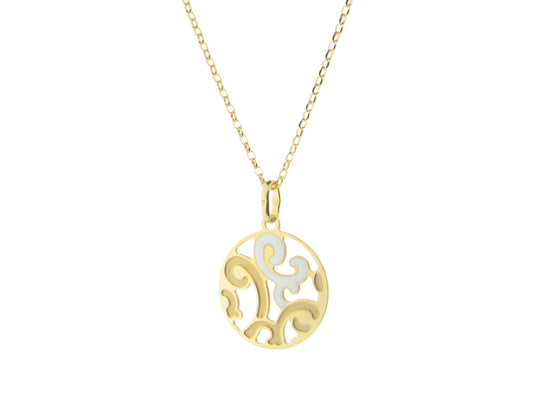 Estruscan White Swirls Disc Necklace in Sterling Silver Necklaces