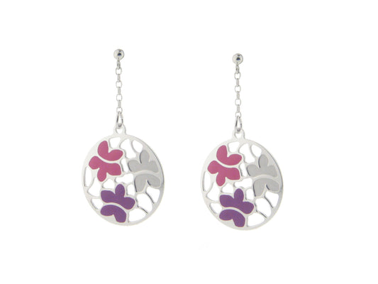 Etruscan Rose & Purple Flower Earrings in Sterling Silver Earrings