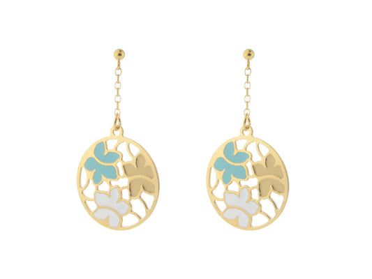 Etruscan Gold Turquoise & White Flower Earrings in Sterling Silver Earrings