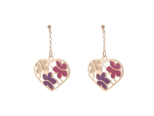 Etruscan Rose Gold Flowered Heart Earrings in Sterling Silver Earrings