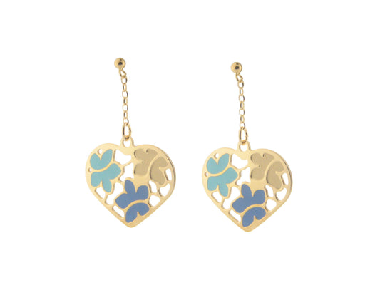 Etruscan Blue Flowered Heart Earrings in Sterling Silver Earrings