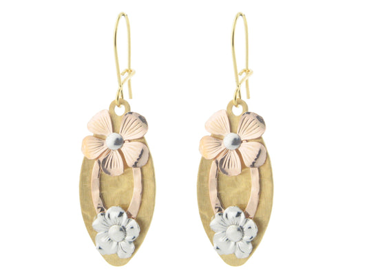 Pink Silver & Gold Flower Earrings Earrings