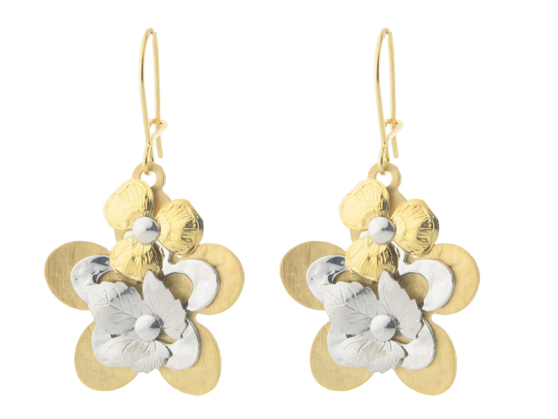 Layered Flowers Dangling Earrings in Sterling Silver Earrings