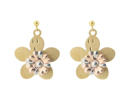 Golden Flower Dangling Earrings in Sterling Silver Earrings