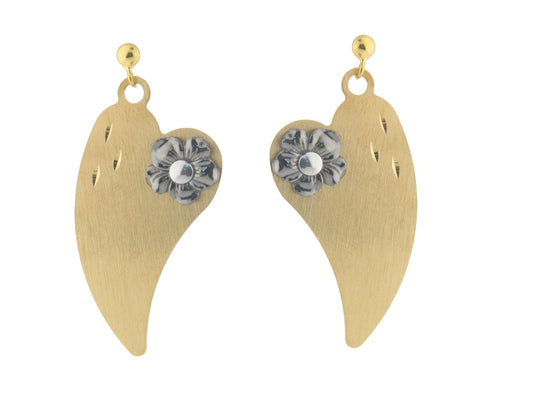 Dangling Gold Hearts & Flowers Earrings in Sterling Silver Earrings