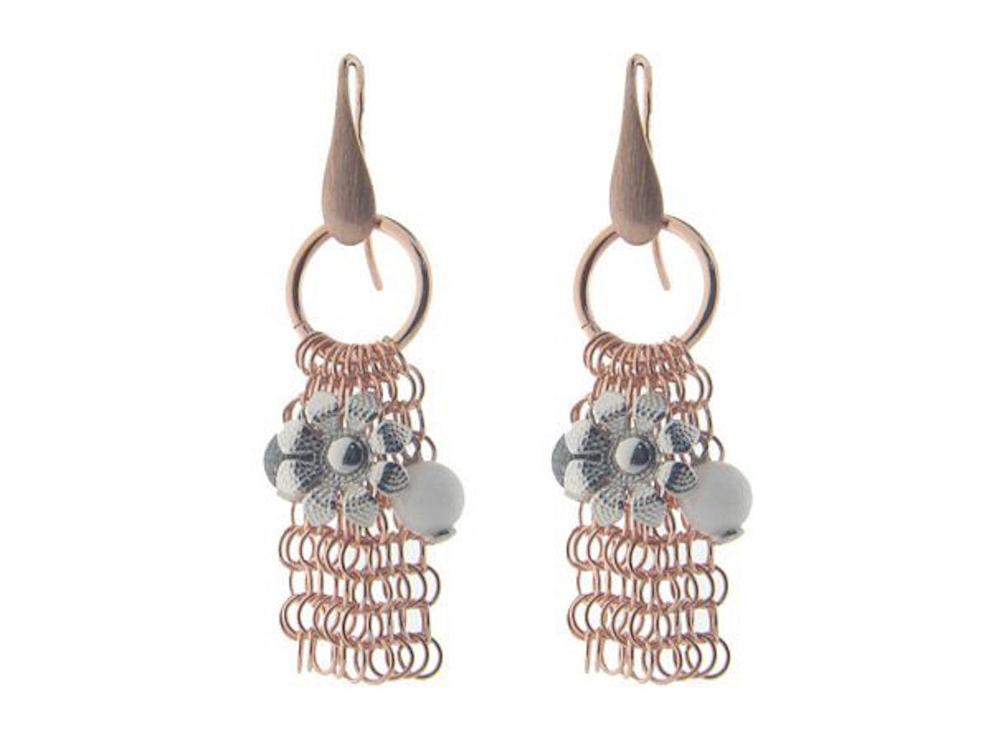 Rose Gold Sterling Silver Art Rococo Mesh Hook Earrings Handmade in Italy Earrings