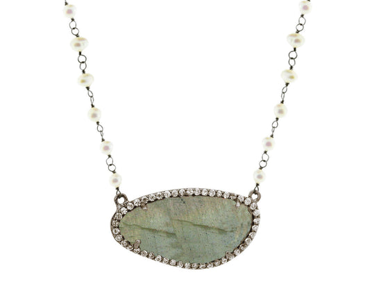 Pearls & Labradorite Slice Necklace Necklaces