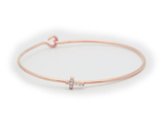 Thin CZ Cross Rose Bangle Bracelets