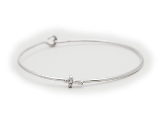 Thin CZ Cross Bangle Bracelets