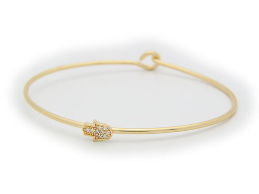 Thin CZ Golden Hamsa Bangle Bracelets