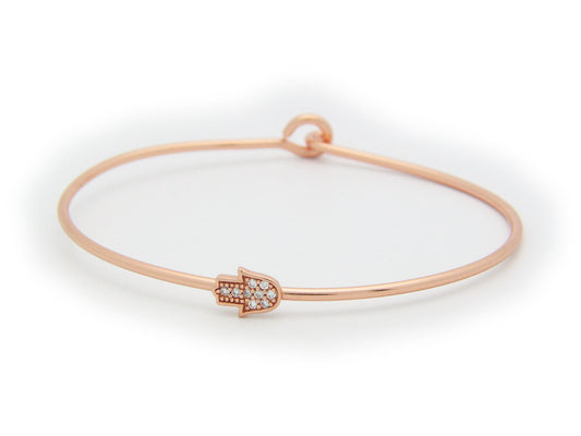 Thin CZ Rose Hamsa Bangle Bracelets