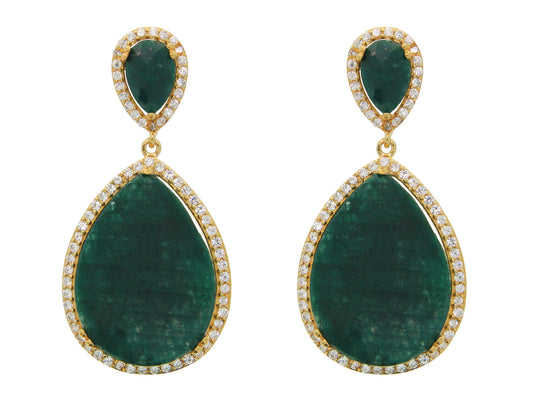 Gold Plated Sterling Silver Almond Drop Emerald Corundum Drop Earrings Earrings