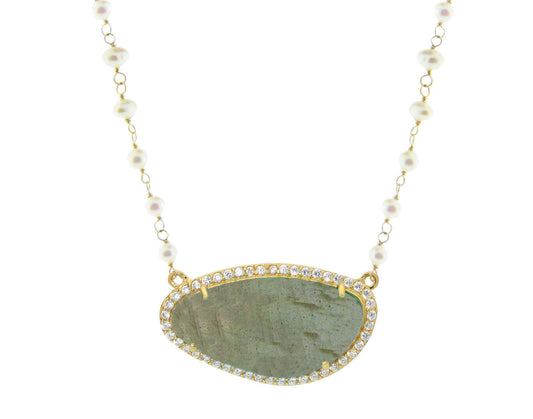 Labradorite Slice & Pearls Necklace Necklaces