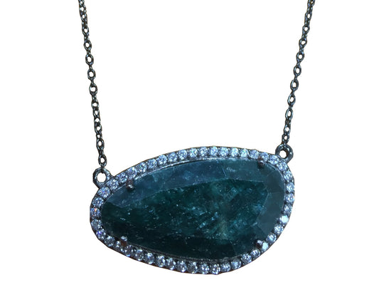 Gunemetal Emerald & CZ Necklace Necklaces