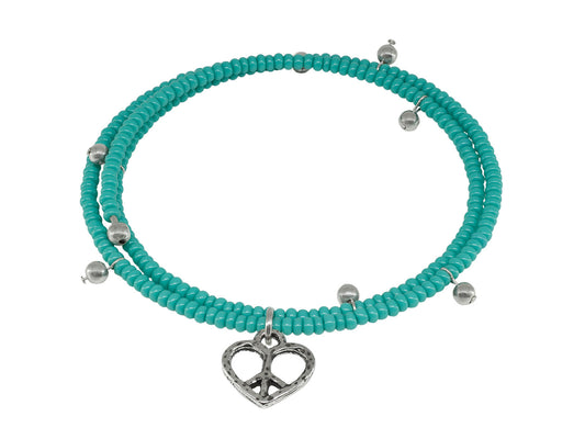 Fronay Co .925 Sterling Silver Memory Coil Turquoise Heart Charm Bracelet Bracelets