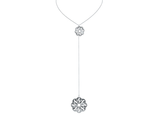 Laser Cut Flower Engravings Lariat Necklace in Sterling Silver, 22" + 6" Necklaces