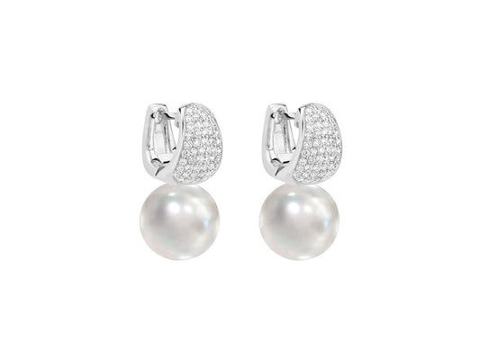 Noveau CZ Huggie Freshwater Pearl Earrings Earrings