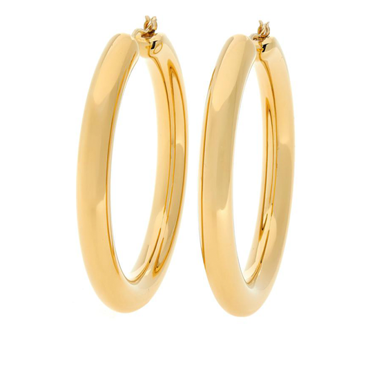 14k Gold Plated Silver Tube Hoop Earrings, 3 x 50mm Earrings