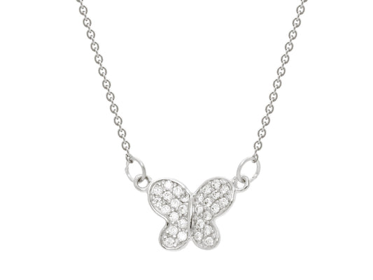 CZ Butterfly Pendant Necklace in Rhodium Plated Silver, 16" + 2" Necklaces