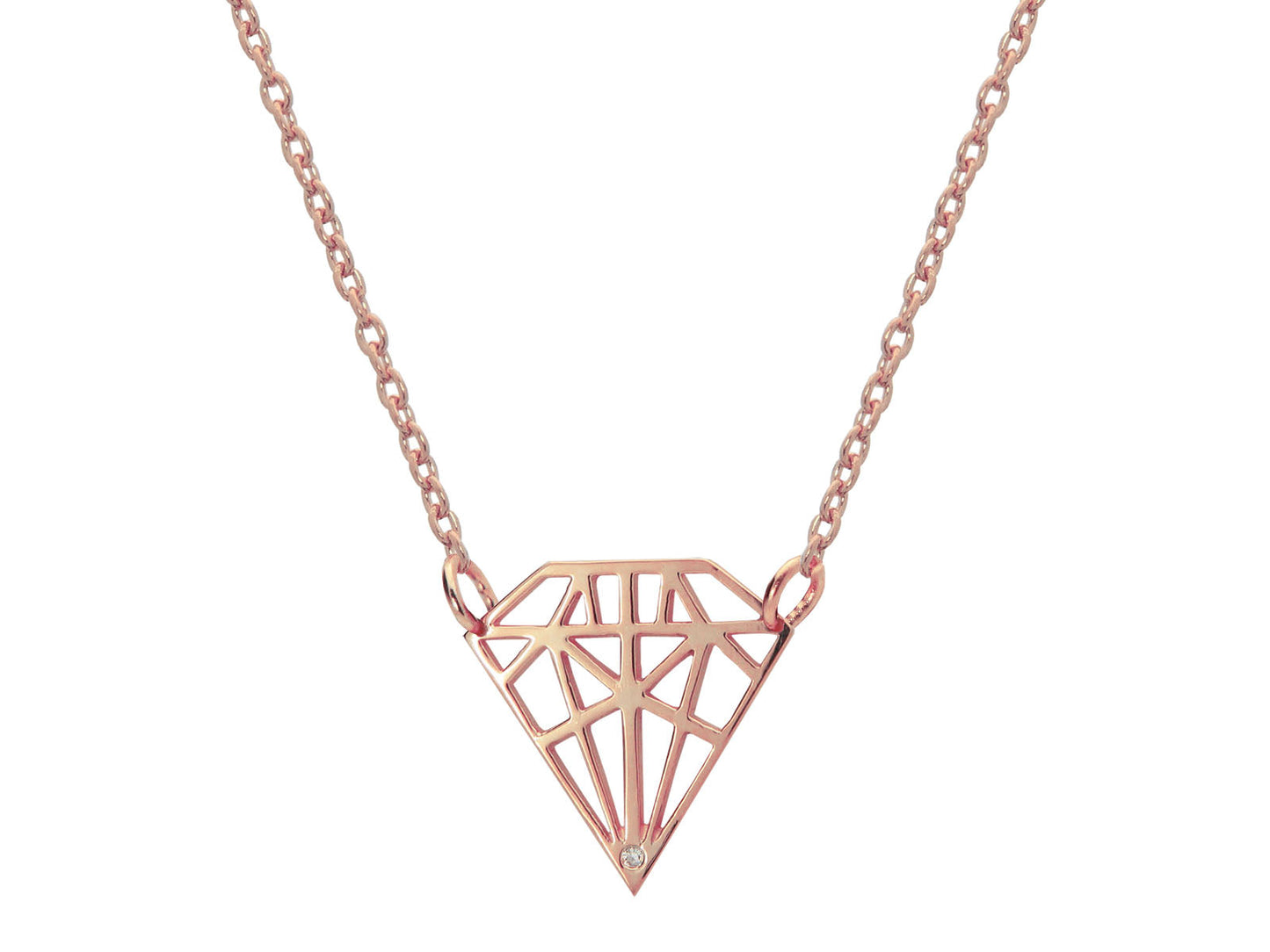 925 Rose Gold Sterling Silver Necklace Gemstone Shaped Pendant with Sparkling CZ Stone Necklaces