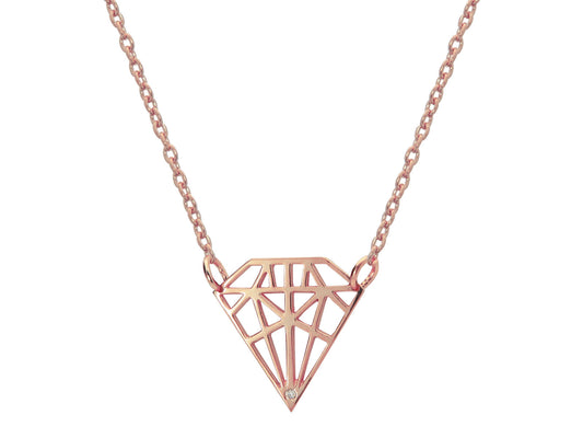 925 Rose Gold Sterling Silver Necklace Gemstone Shaped Pendant with Sparkling CZ Stone Necklaces