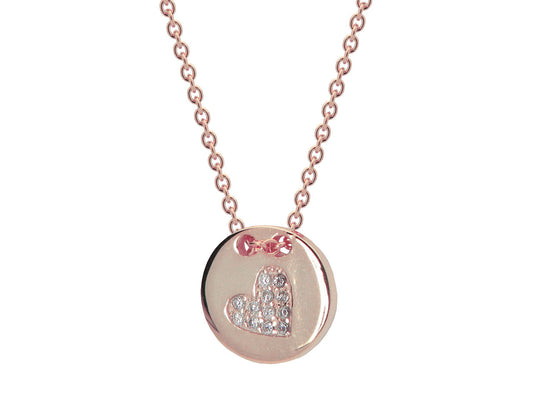 Silver Pink Plated Cz Heart 10mm Disc 15.5"+ 1.5" Necklace Necklaces