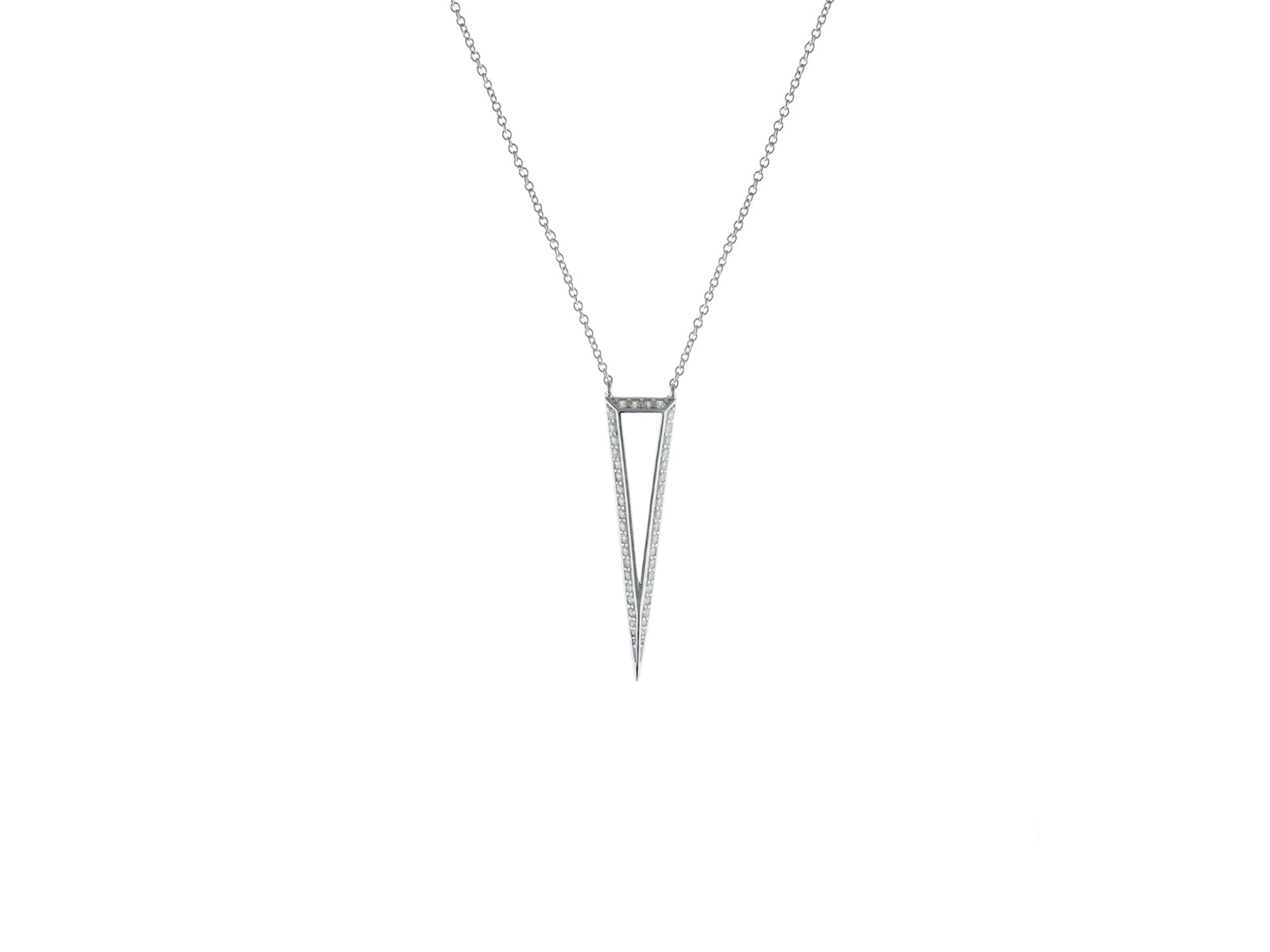 Sparkling CZ 3D Open Triangle Pendant Necklace in Rhodium Plated Sterling Silver, 20"+2 Necklaces