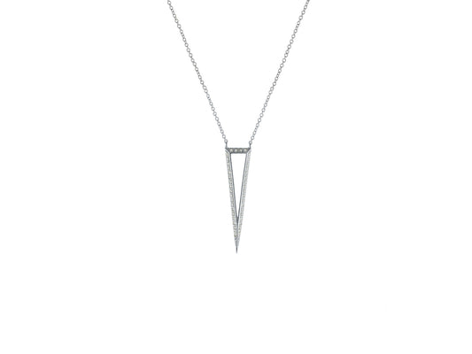 Sparkling CZ 3D Open Triangle Pendant Necklace in Rhodium Plated Sterling Silver, 20"+2 Necklaces