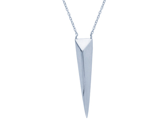 Silver Rhodium Plated Triangle Pendant Necklace High Polish 20"+ 2" Necklaces