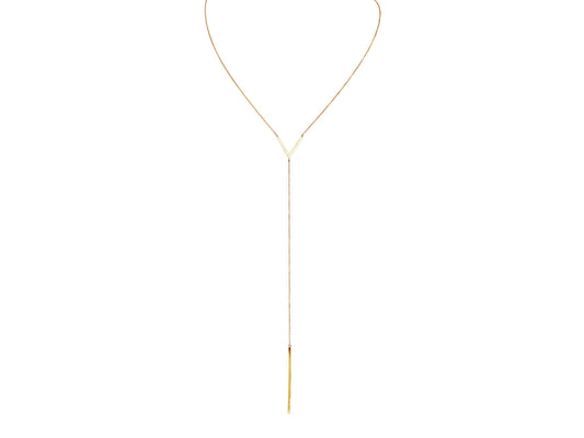 V Necklace Bar Lariat in 18k Gold Plated Silver, Length: 20"+2" Necklaces