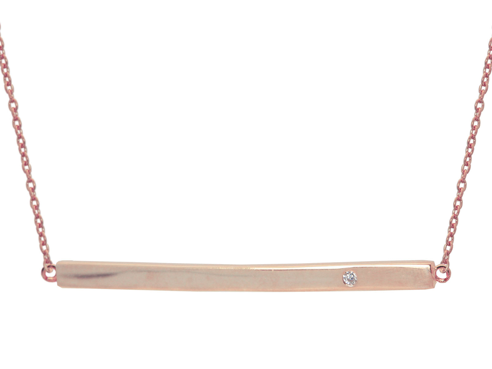 Rose Gold Plated Sterling Silver Sparkling Horizontal Bar Necklace, 15.5" + 2" Necklaces