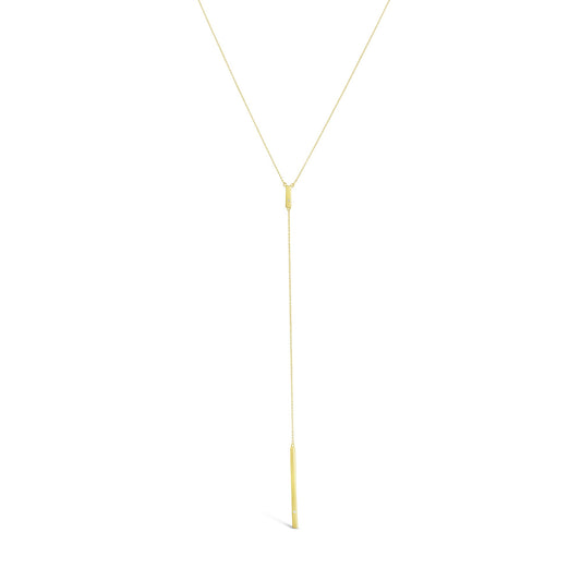 18K Gold Plated Lariat Necklace Bar Pendant With 2 Sparkling Zirconia Stones 35" Long Chain Necklaces
