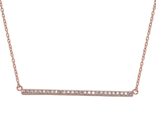 Sideways Rose Bar Pendant Cubic Zirconia Stone Necklace, 16" + 1" Necklaces
