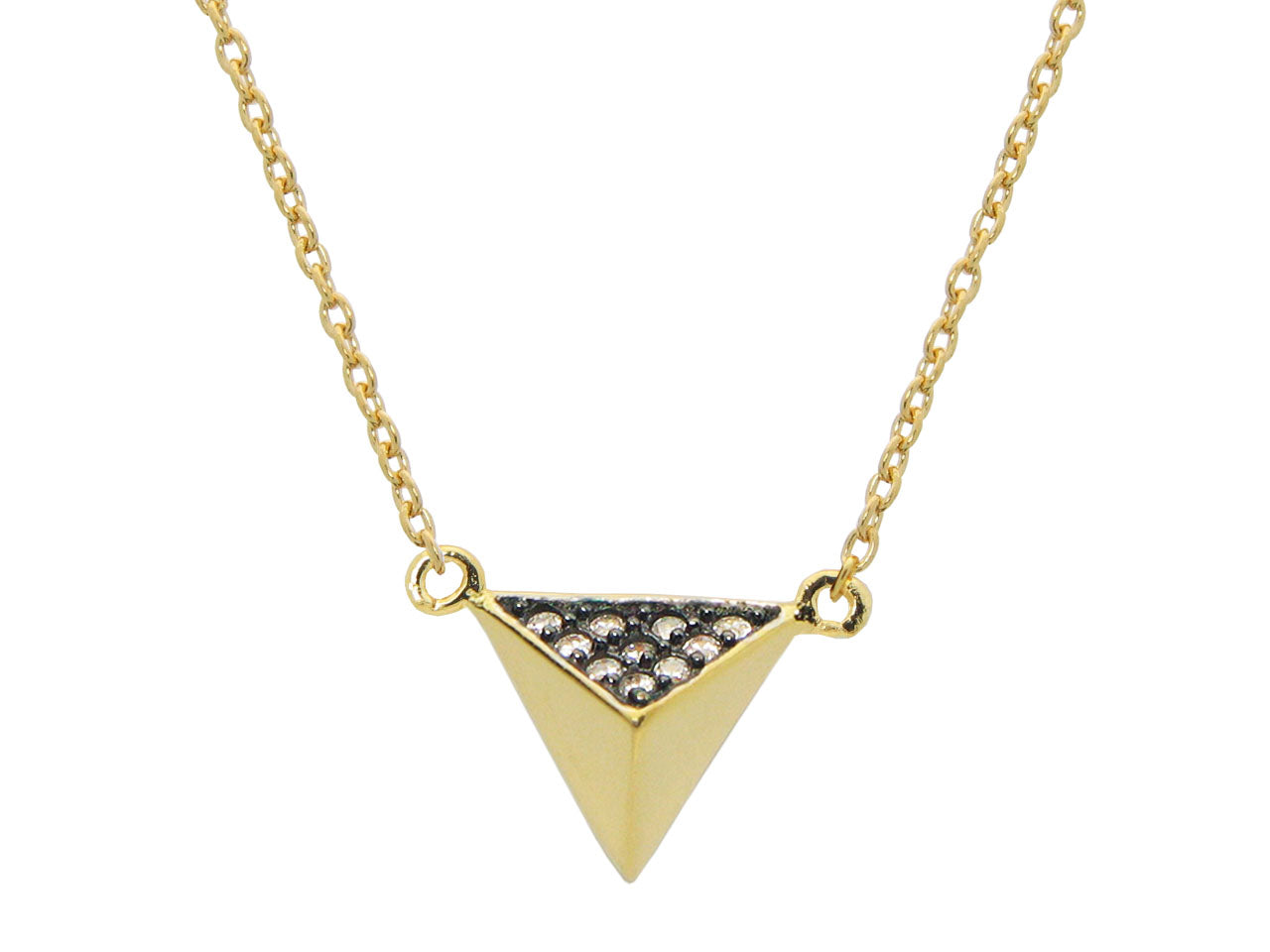 Vermeil Sparkling CZ Golden Pyramid Pendant Necklace, 15" + 1" Extender Necklaces