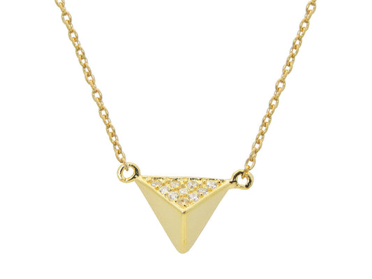 Silver Gold Plated Triangle Pyramid Pendant Necklace 15" + 1" Cz Side .9mm Necklaces